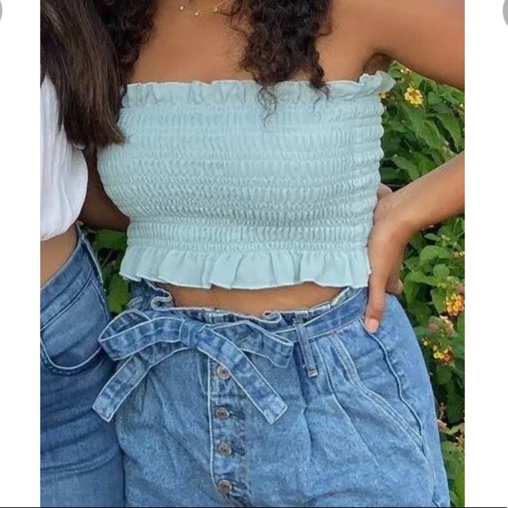 Kendall and Kylie blue ruffle tube top